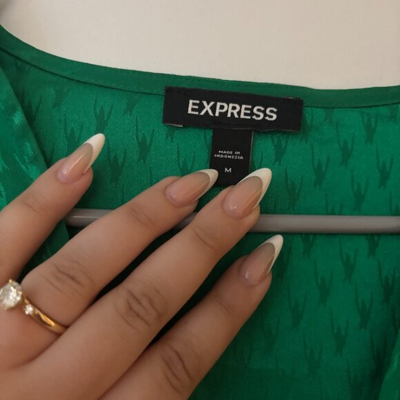 Express Green Satin Jacquard Faux Wrap Mini Dress Size M - Picture 3 of 5